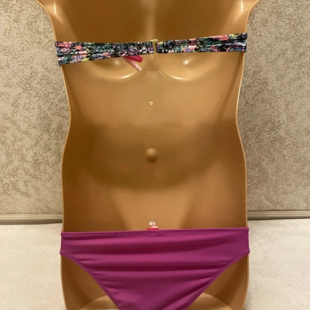 Victoria's Secret Multicolor Paint Splatter Bikini with Pink Bottom